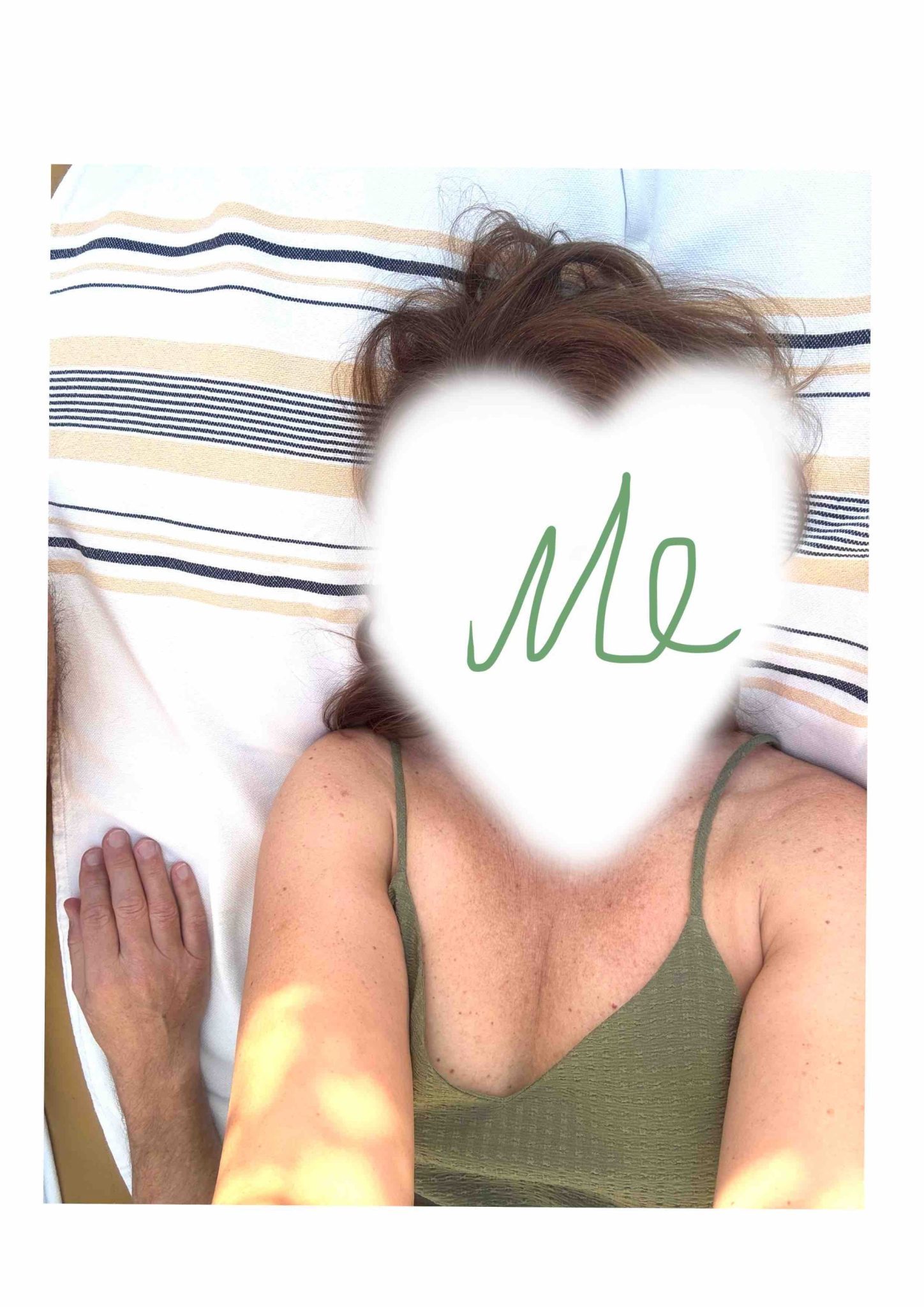 A photo of the artist, face smudged out and a me written instead