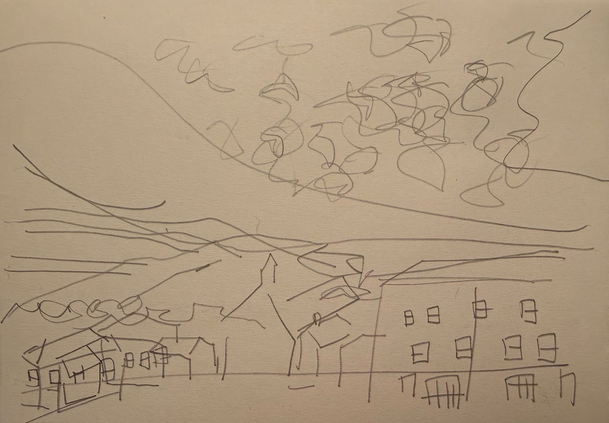 Blind pencil line drawing based on an old cloud photo