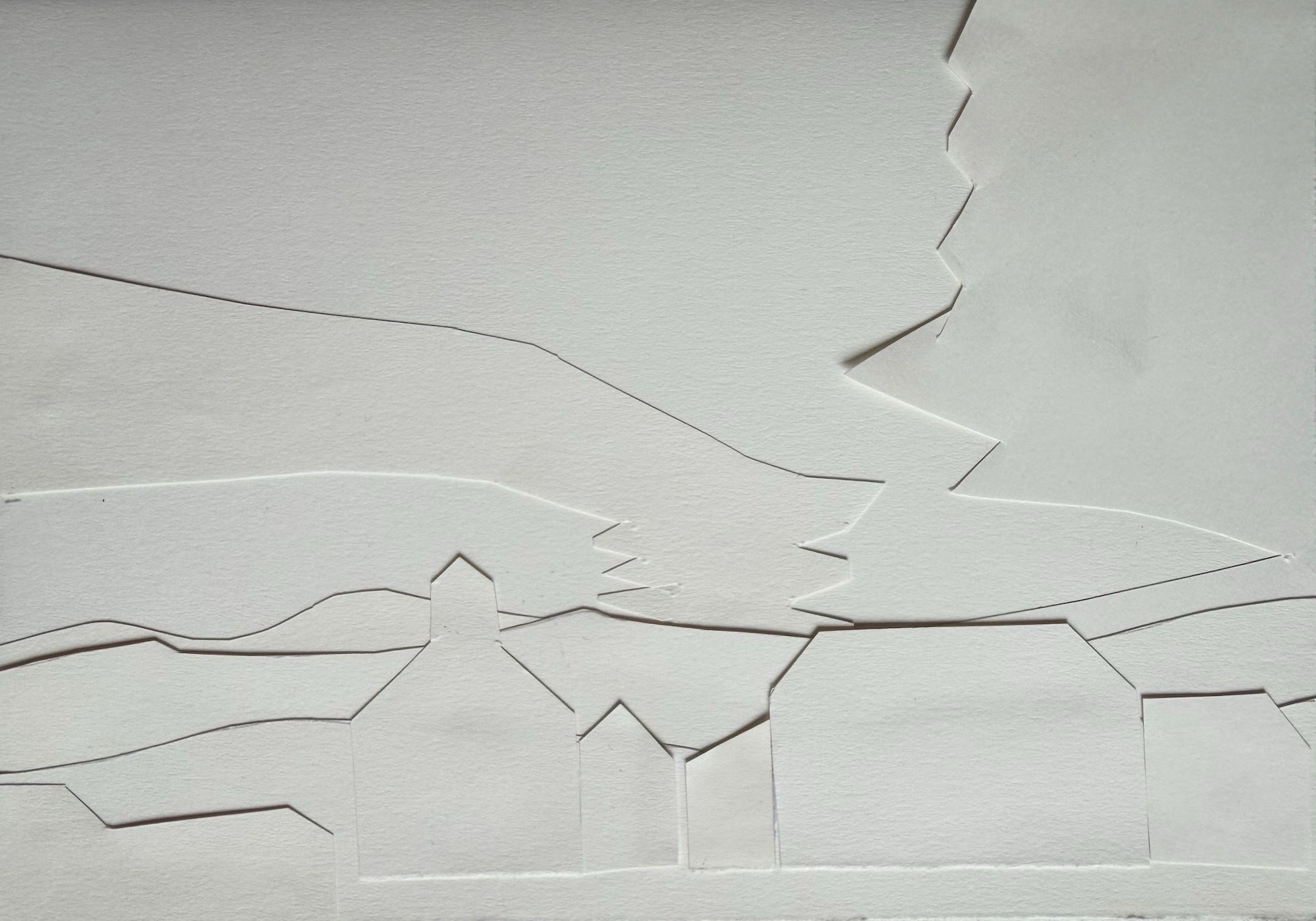 Cloud photo based image made with cut out layers, monochrome