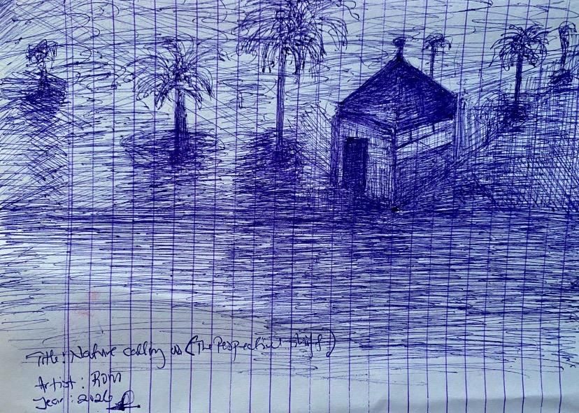 Single-sentence caption (institutional / Art Quest ready) A freehand perspective sketch mapping a future shoreline dwelling as a nervous-system response—where intuition, silence, and embodied calm become architectural intent.