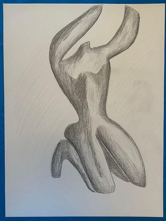 Nude on knees in pencil
