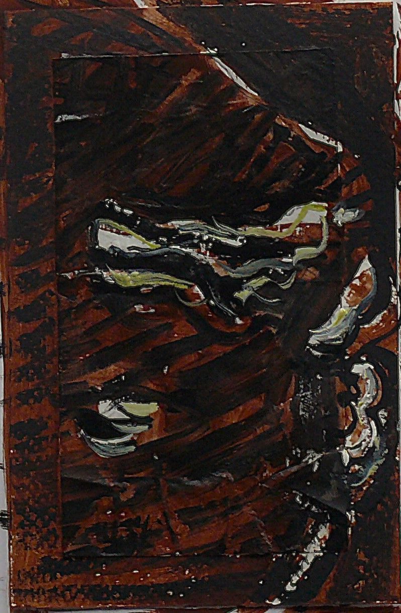 watercolour study of fungal growth painted on a sweet wrapper