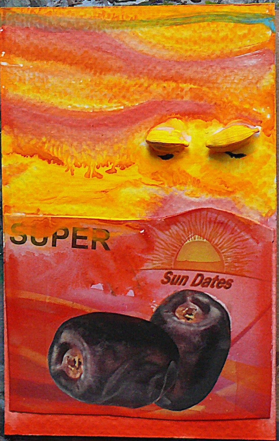 collage and watercolour with seeds