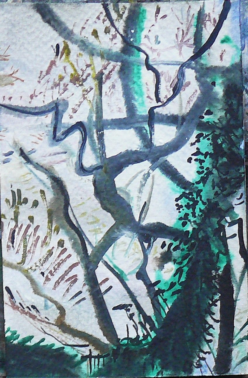 this started as a study of a magenta sky, but with working became grey, the branches are not as much of a contrast as I wanted