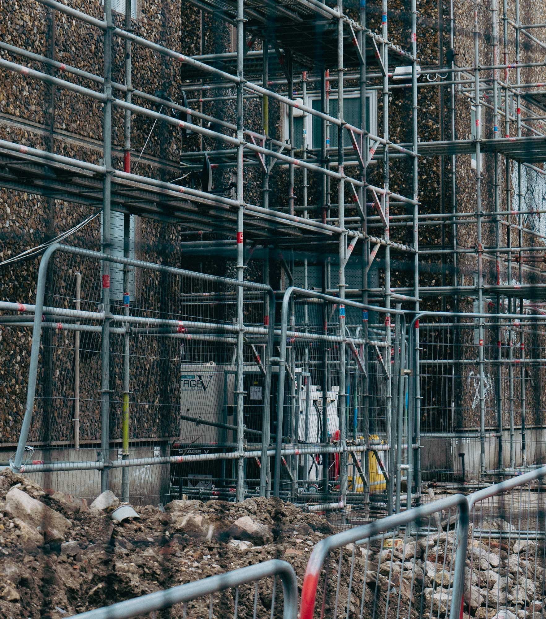 A caged council block awaiting demolition