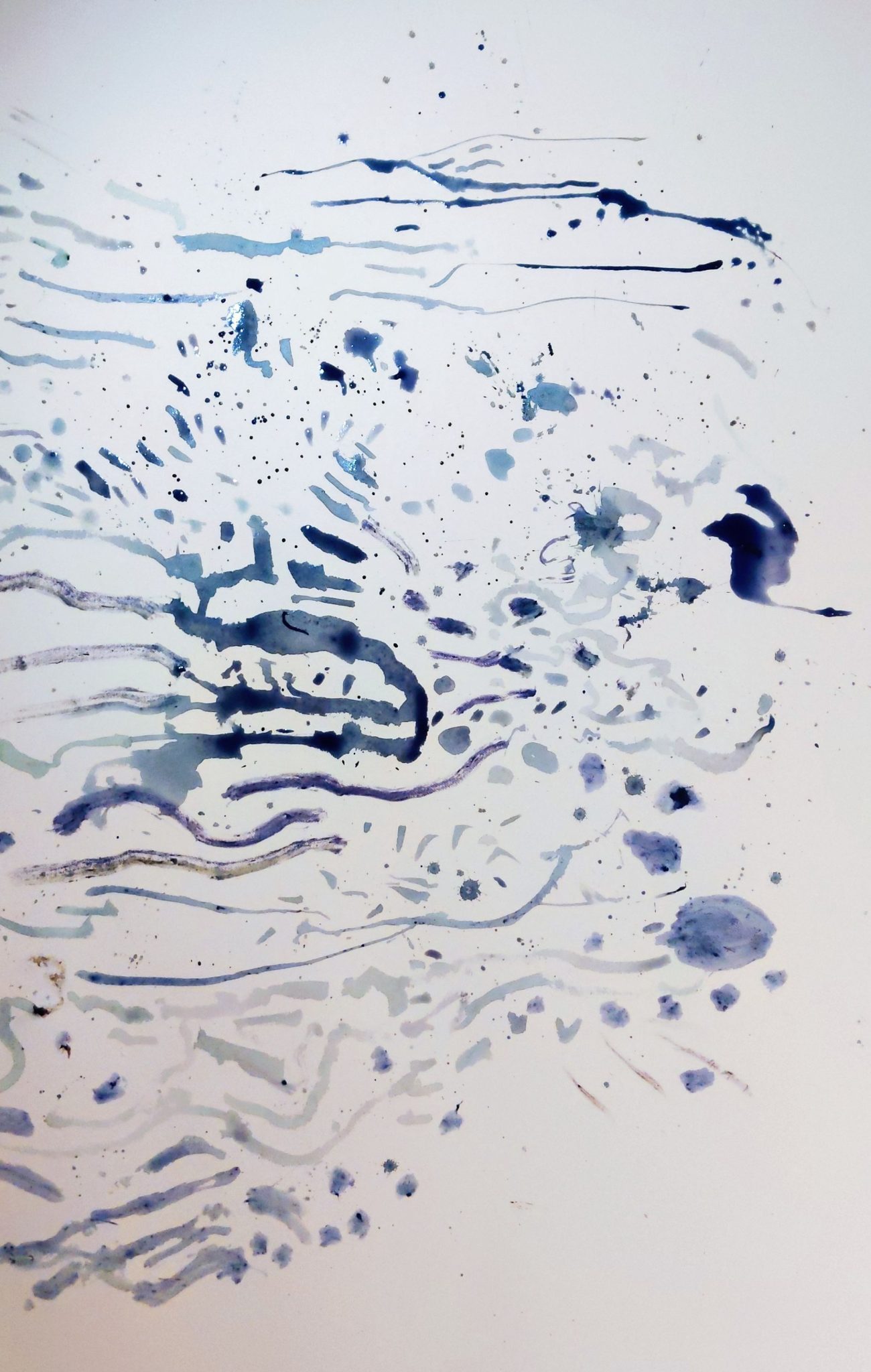 Abstract scene in natural botanic ink showing a view from home as studio, as island and as laboratory