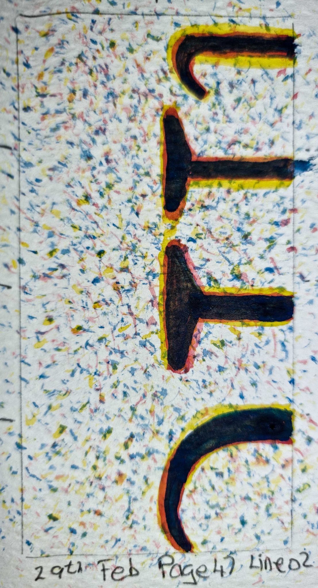 Watercolour on paper, 1 by 2 proportion, portrait. A painting of the lower parts of the letters 