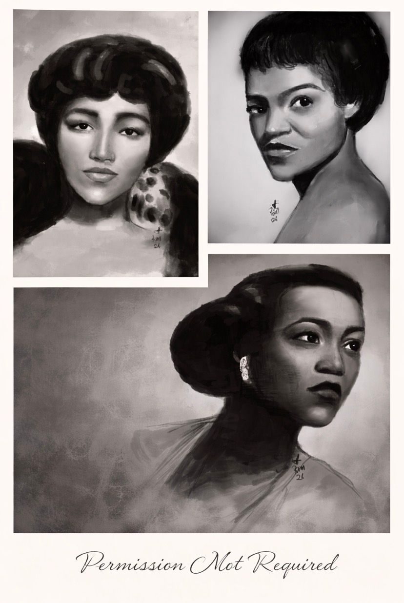 This piece emerged from choosing to trust my hands and my tools without external approval. Working digitally, in black and white, I focused on presence, structure, and gaze rather than polish. These portraits are a reminder that artistic identity is not granted by medium, institution, or permission but claimed through practice