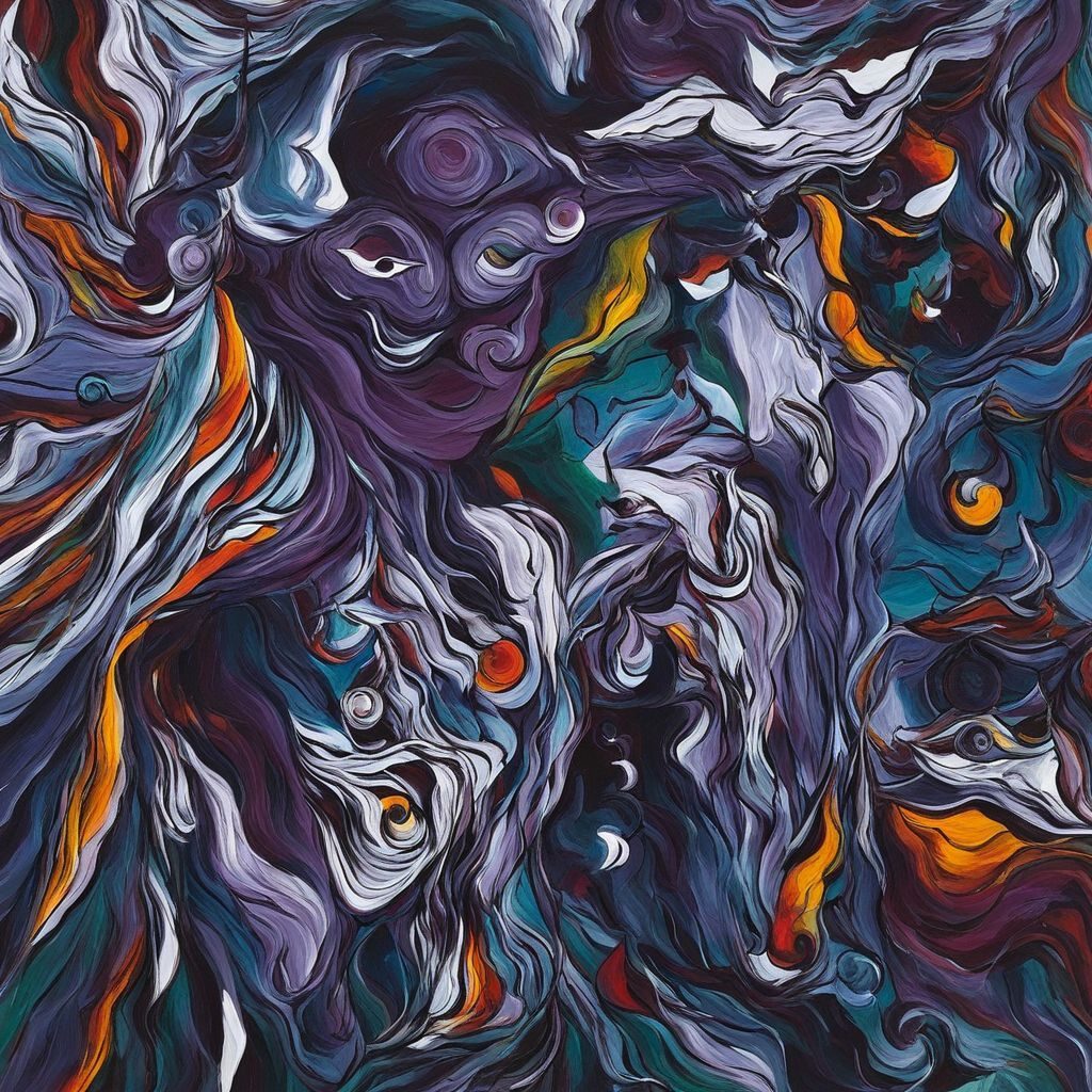 An abstract purple figure with many swirls