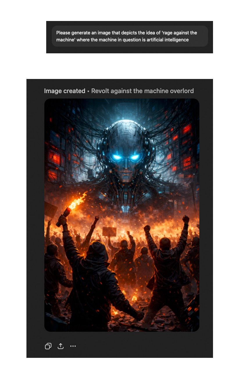 An AI generated image of the idea of rage against the machine