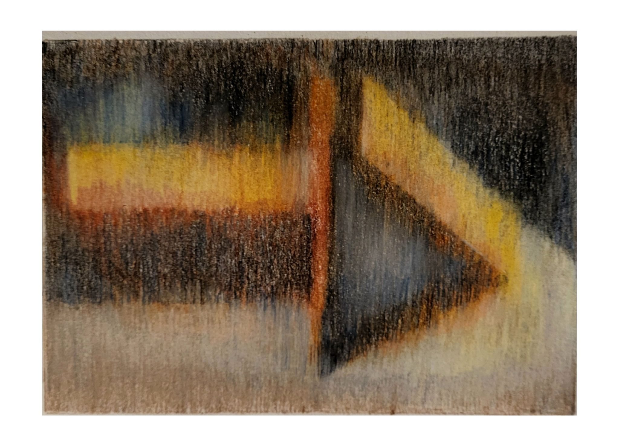 An abstract colour drawing of abstract shapes against a dark background