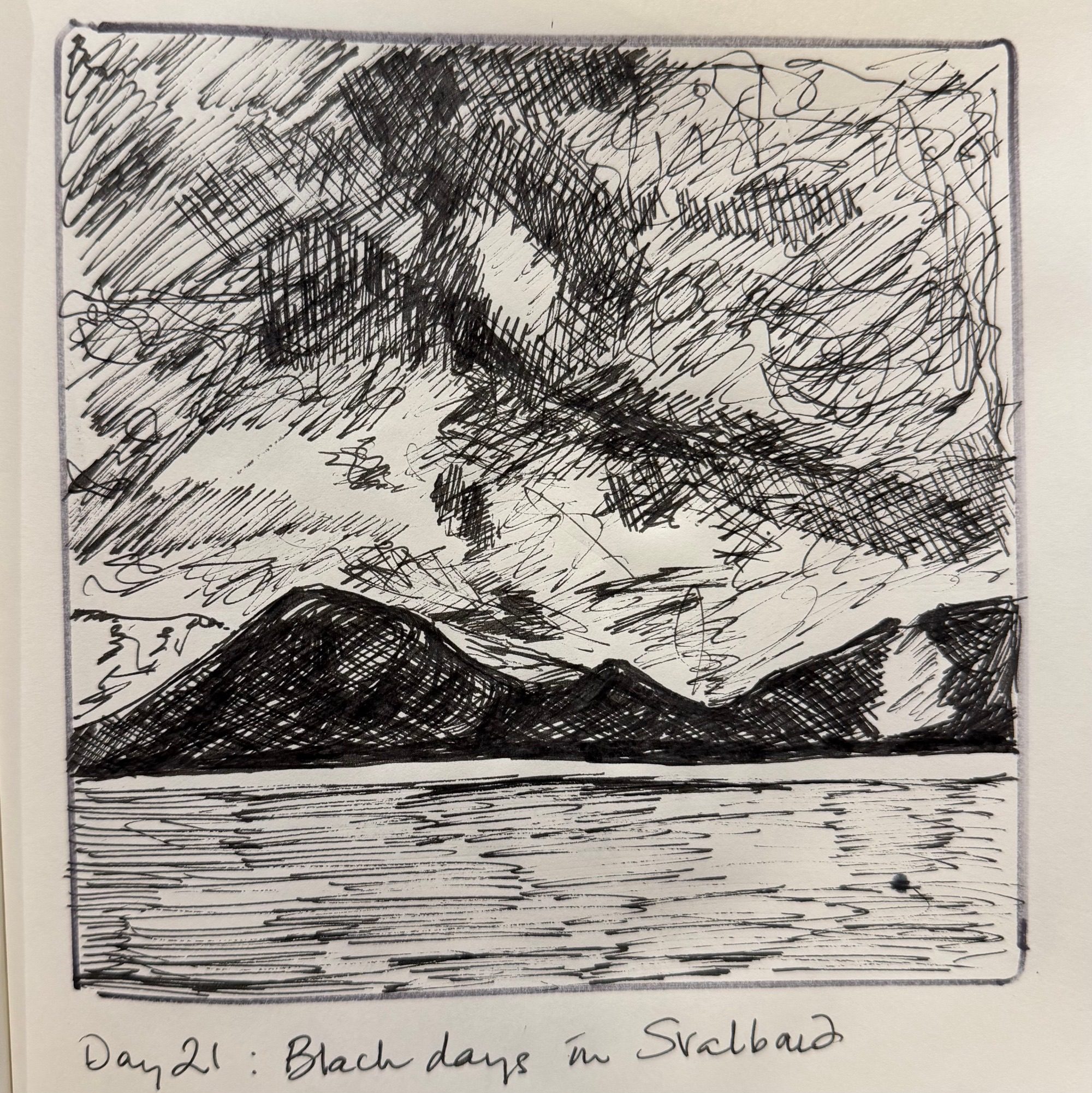 Ink sketch of lowering clouds