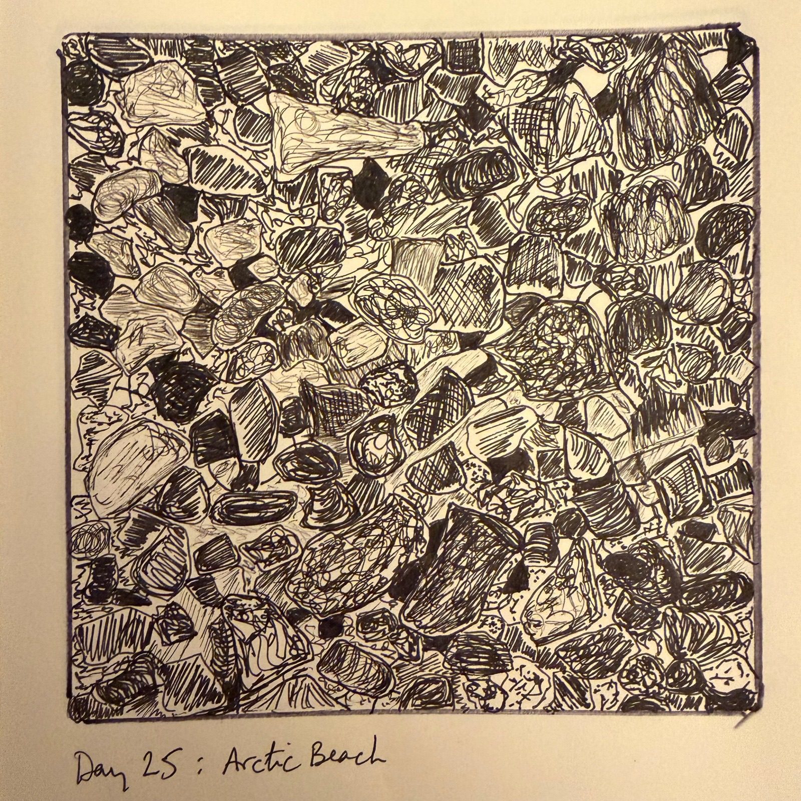 Small stones and pebbles sketched in ink