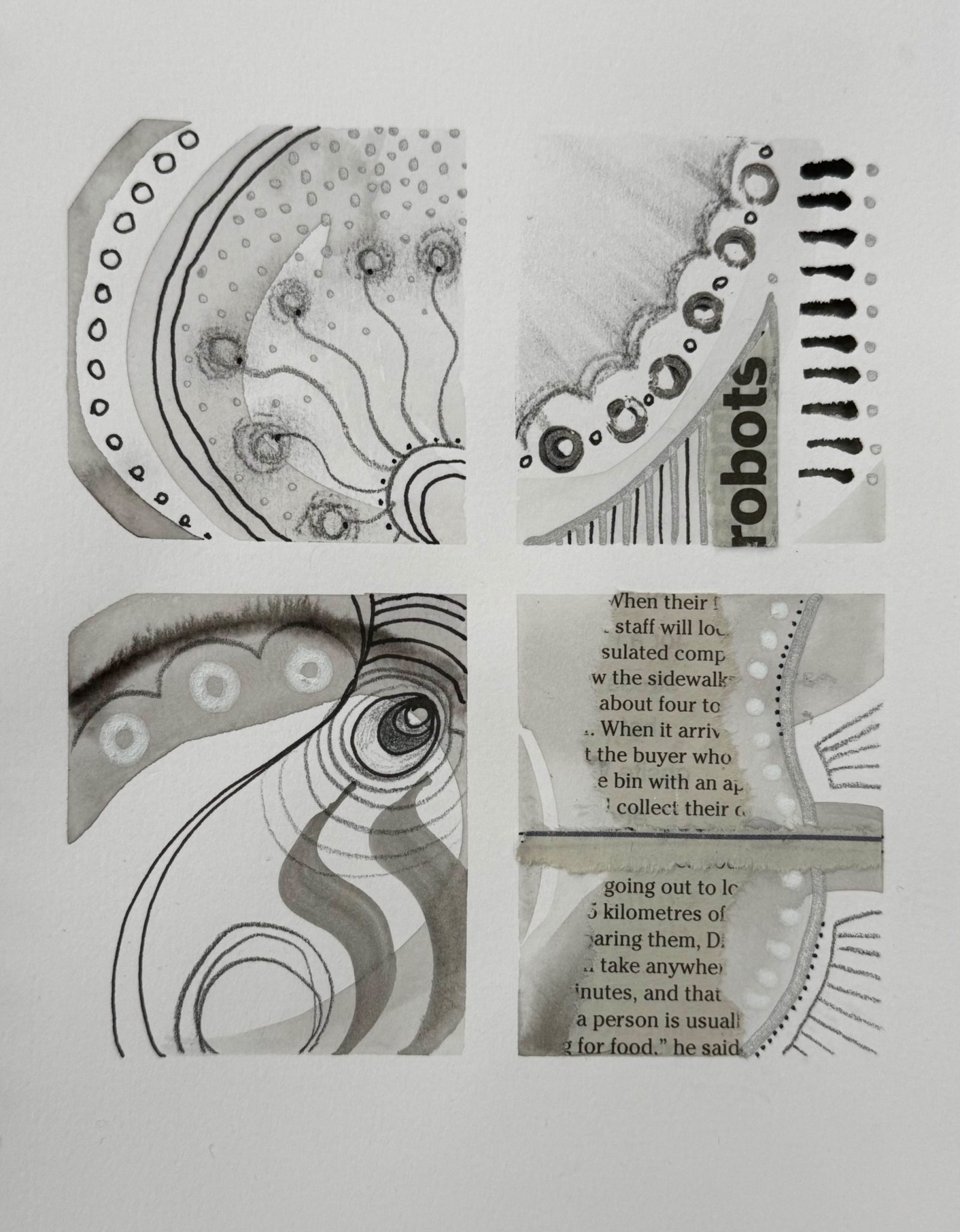 Black and White with ink, watercolour and collage