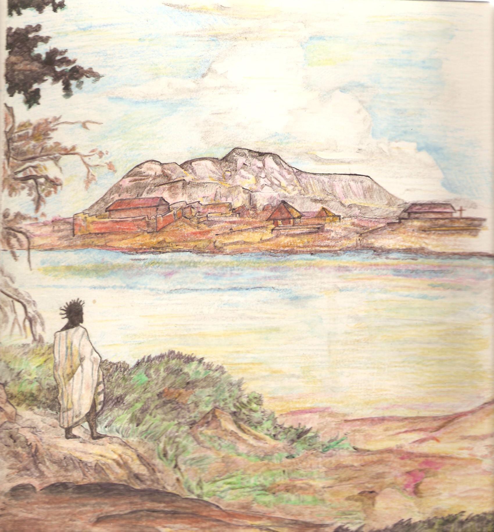 An old skool rural landscape, with pencils and watercolour