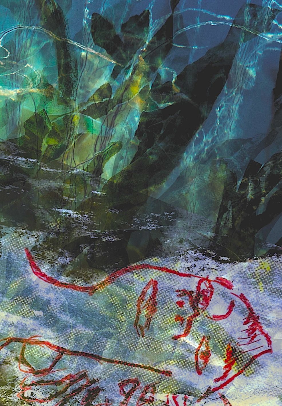 a colloage of a woman at the bottom of the lake