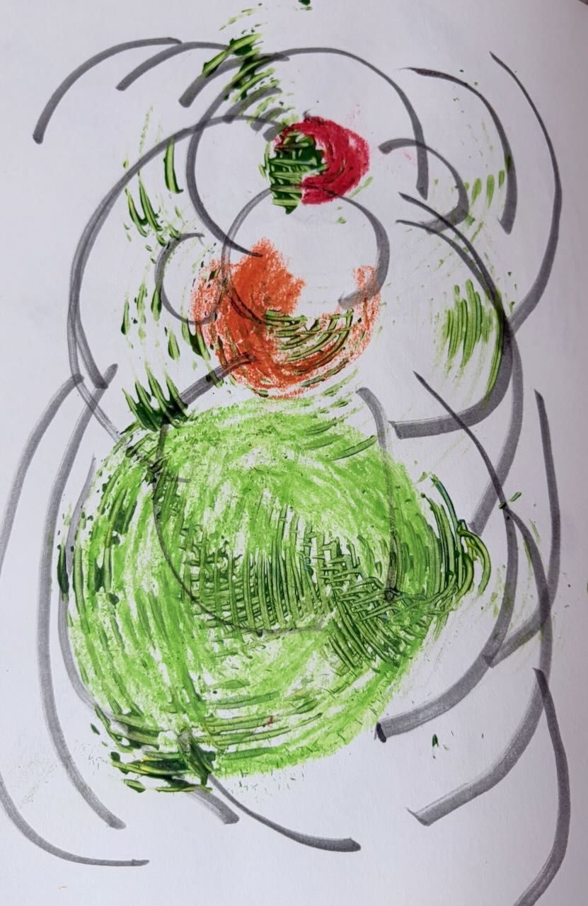 photo of abstract image of green swirls and grey lines