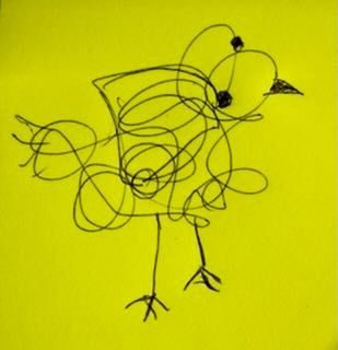 photo of a pen scribble with additions to make it look more like a bird