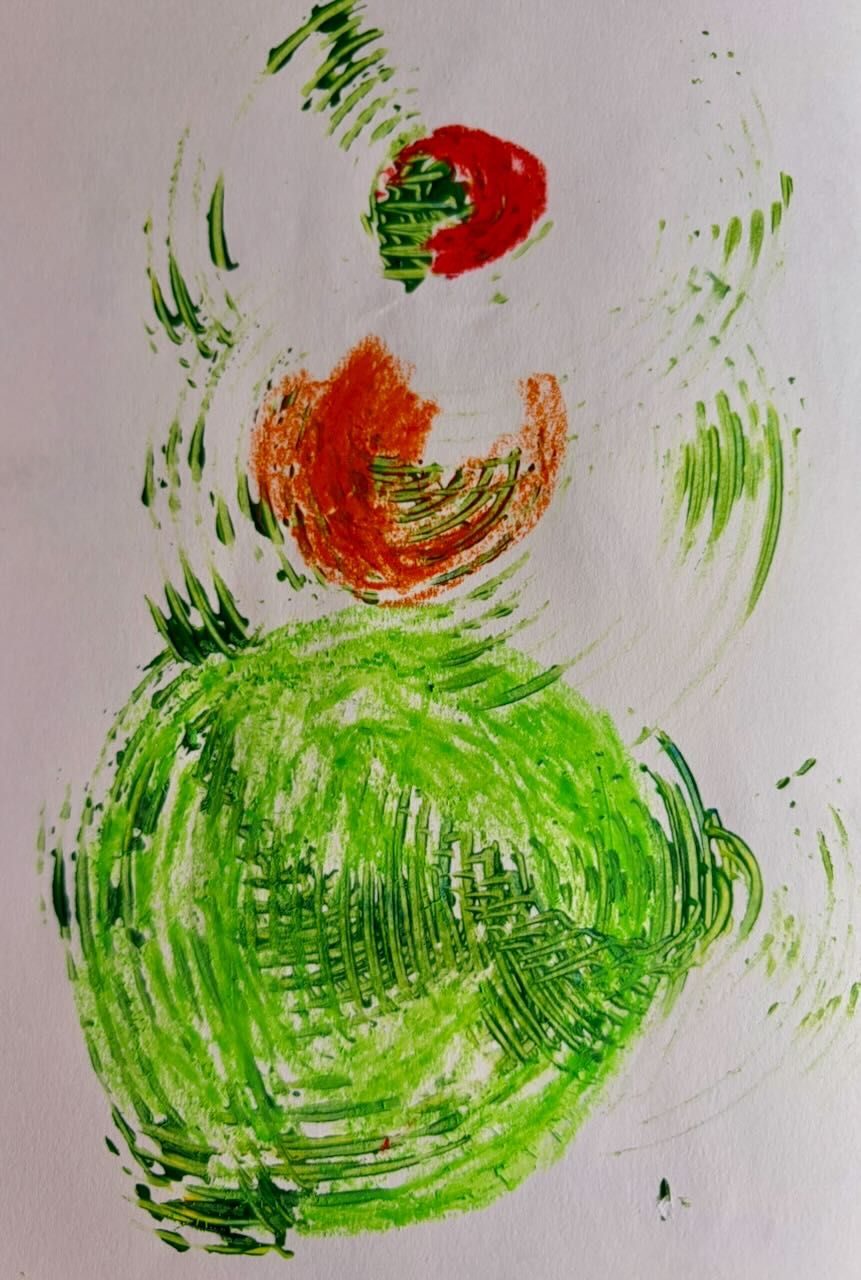 abstract circles with green back ground and red, orange and green circles