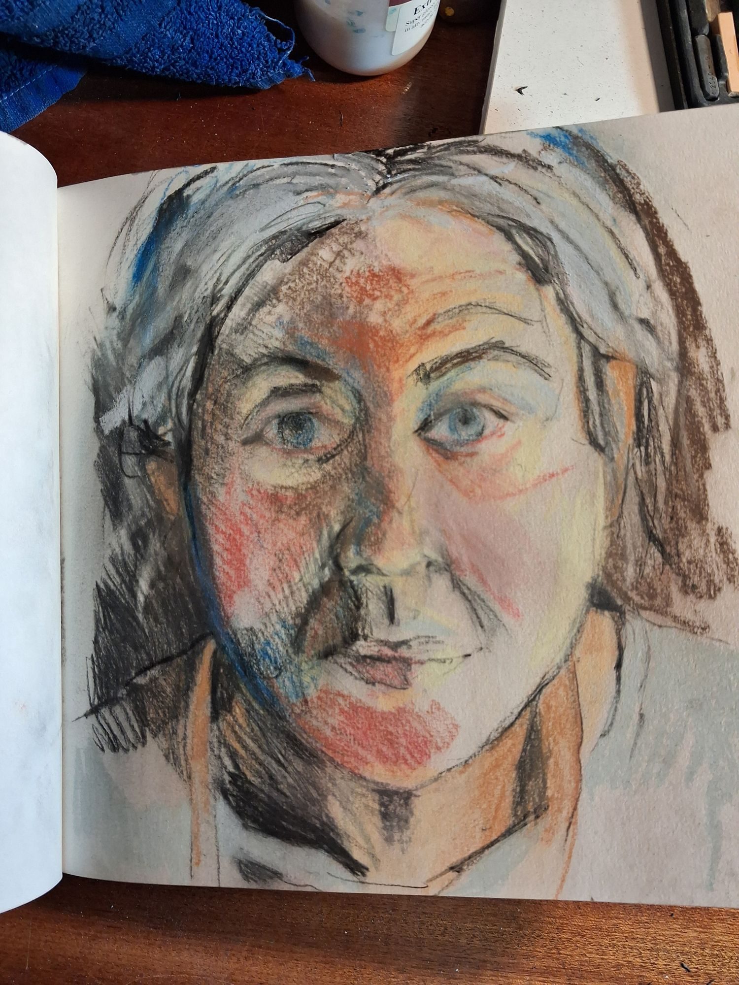 Self portrait in chalk pastel