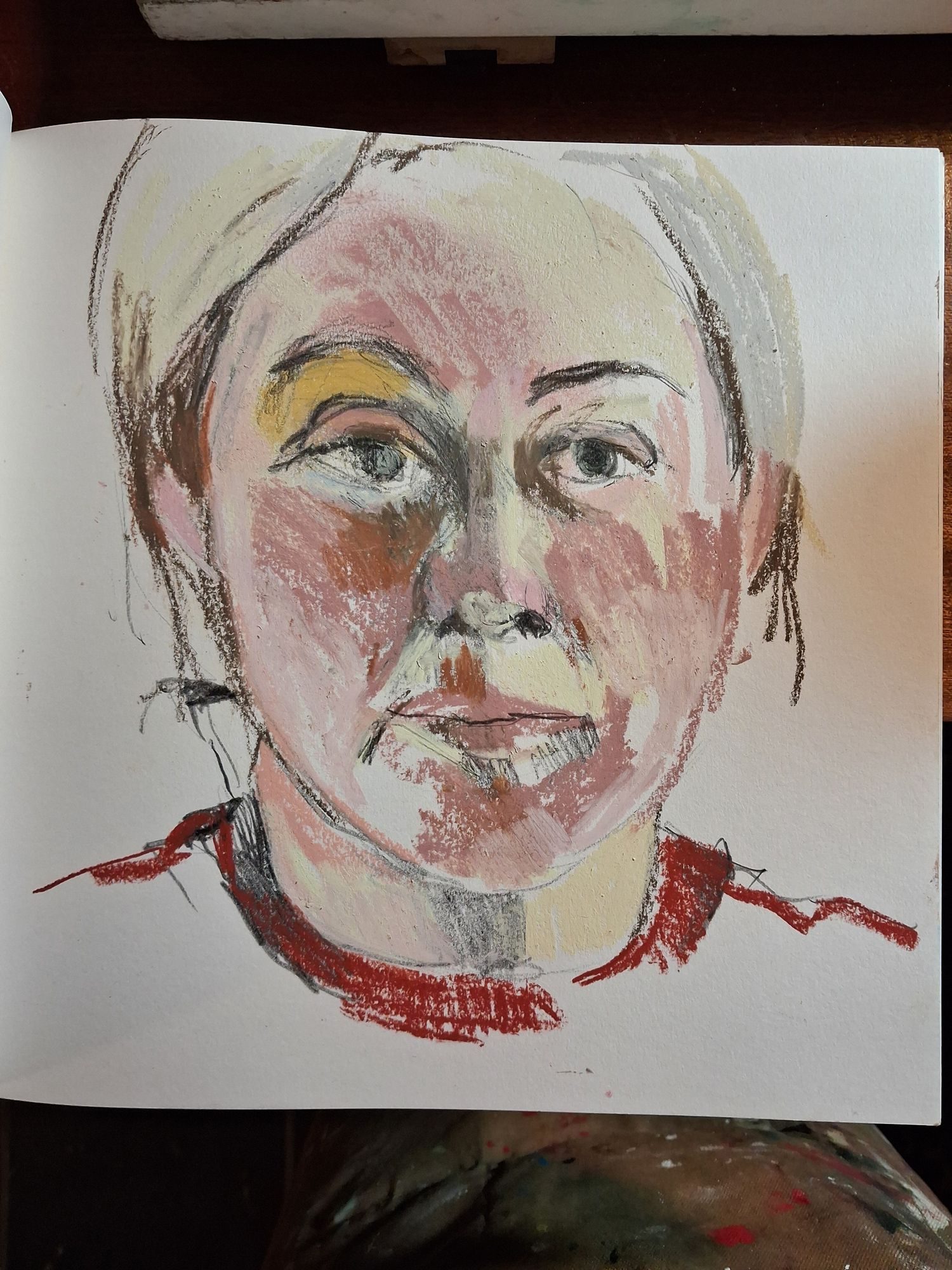 Self portrait in chalk pastel on paper