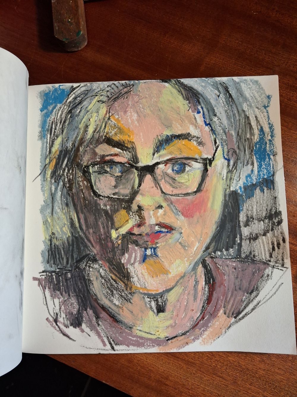 Self Portrait in oil pastels on paper