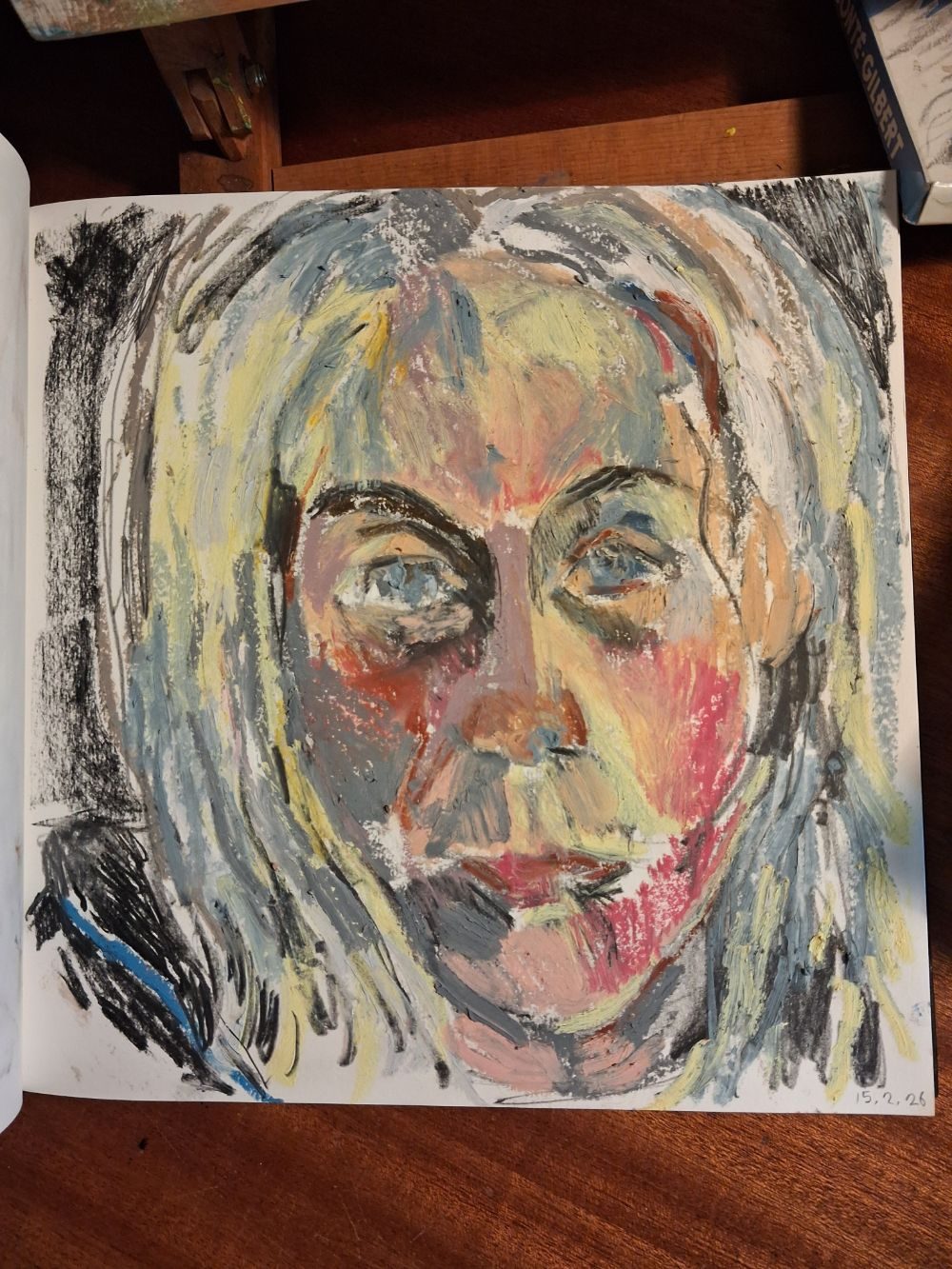 Oil pastel self portrait on paper