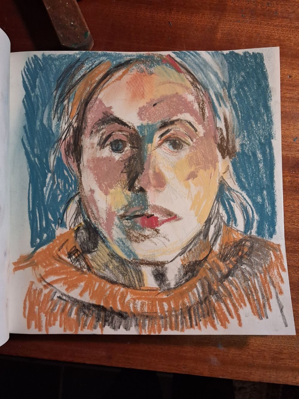 Self portrait in chalk pastels on paper