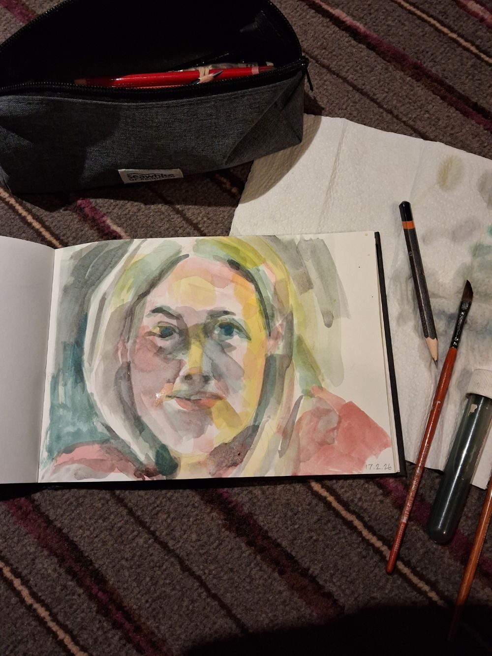 Self portrait in watercolour on paper