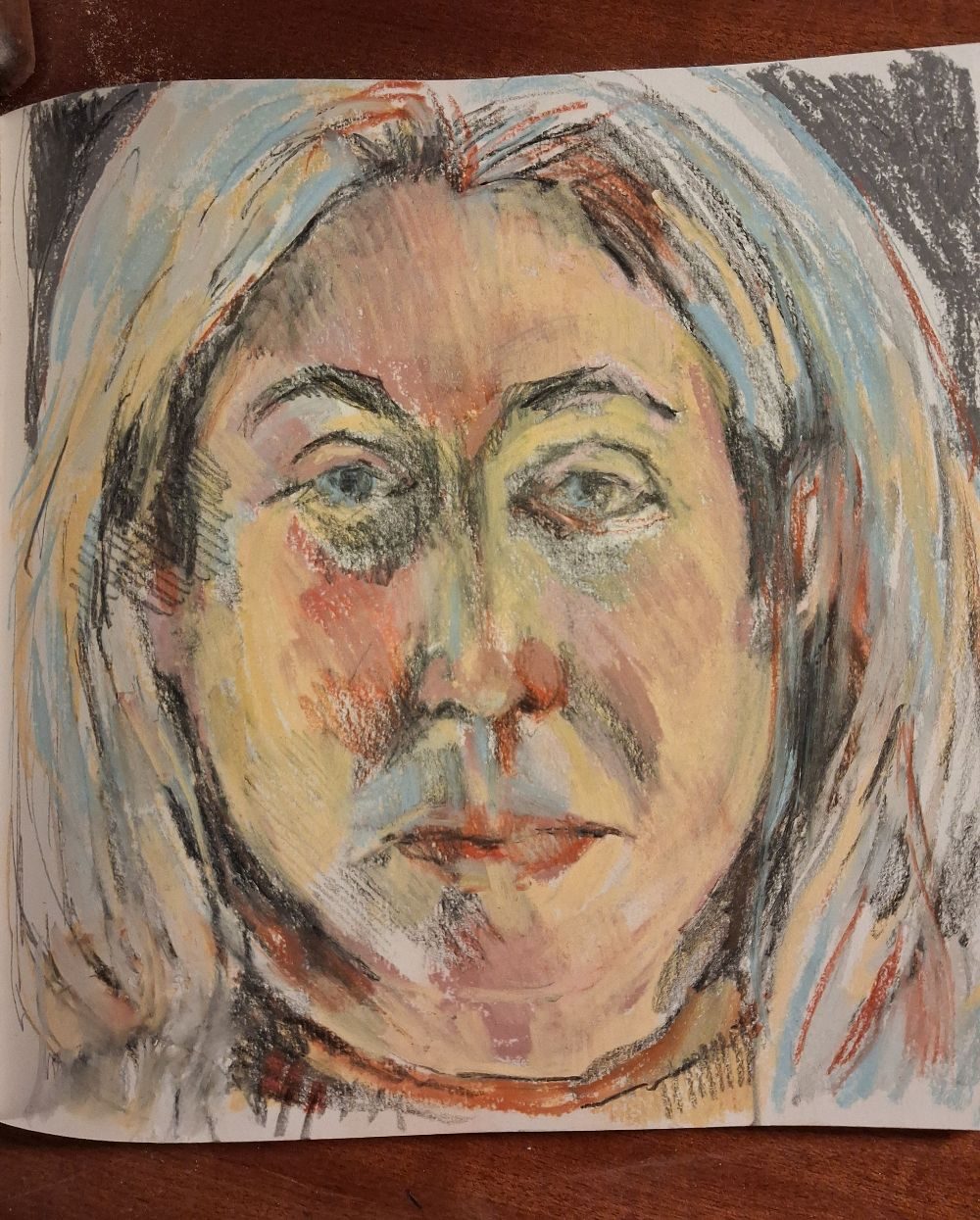 Self portrait in chalk pastel on paper