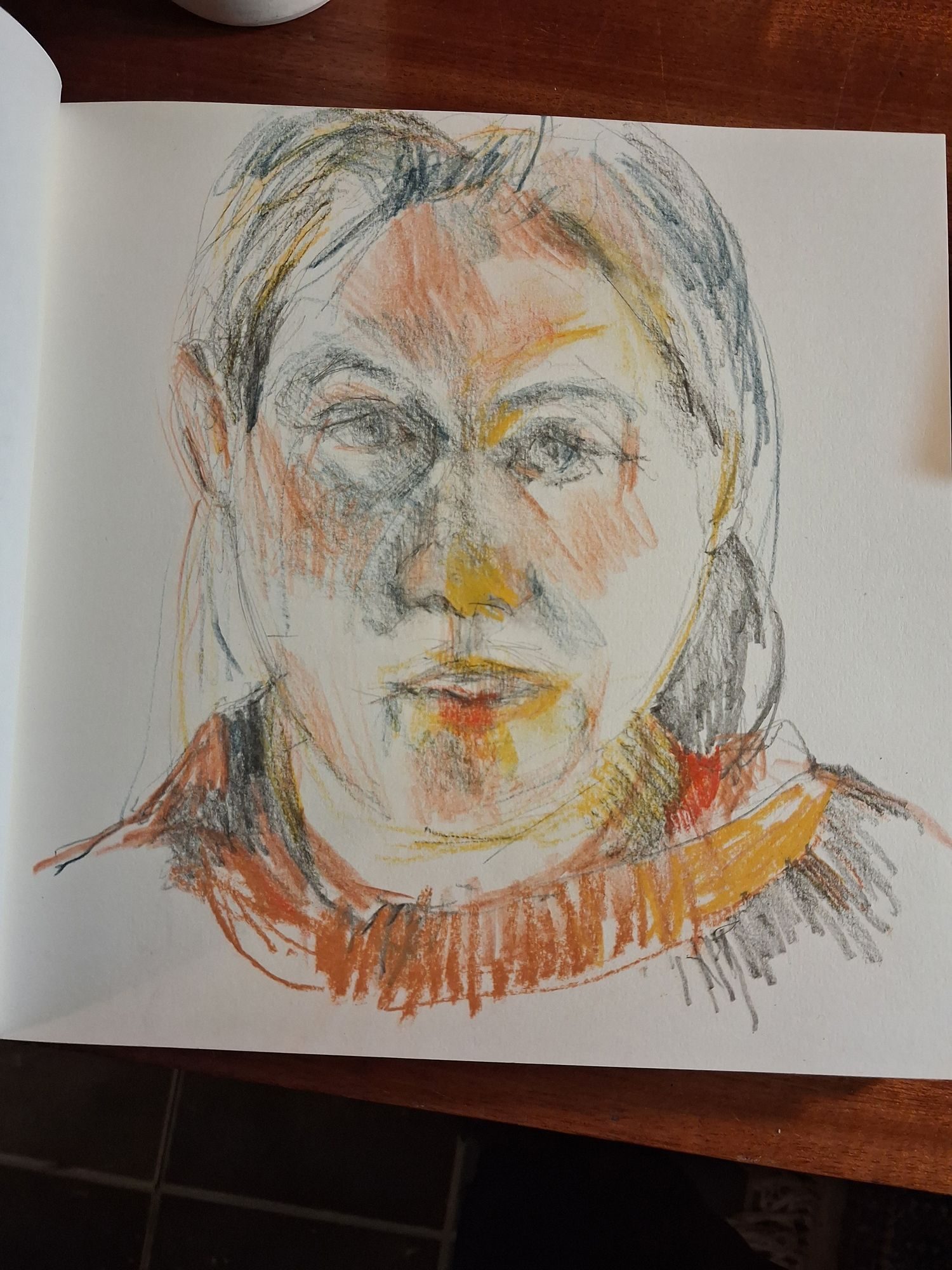 Self portrait in pencil and chalk pastel on paper