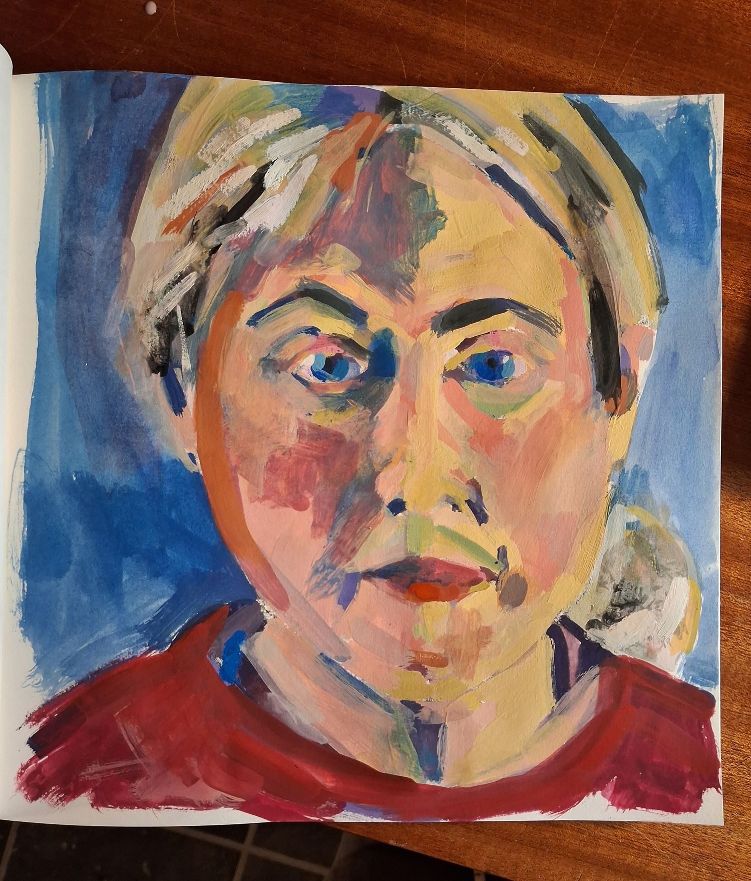 Self portrait in gouache on paper