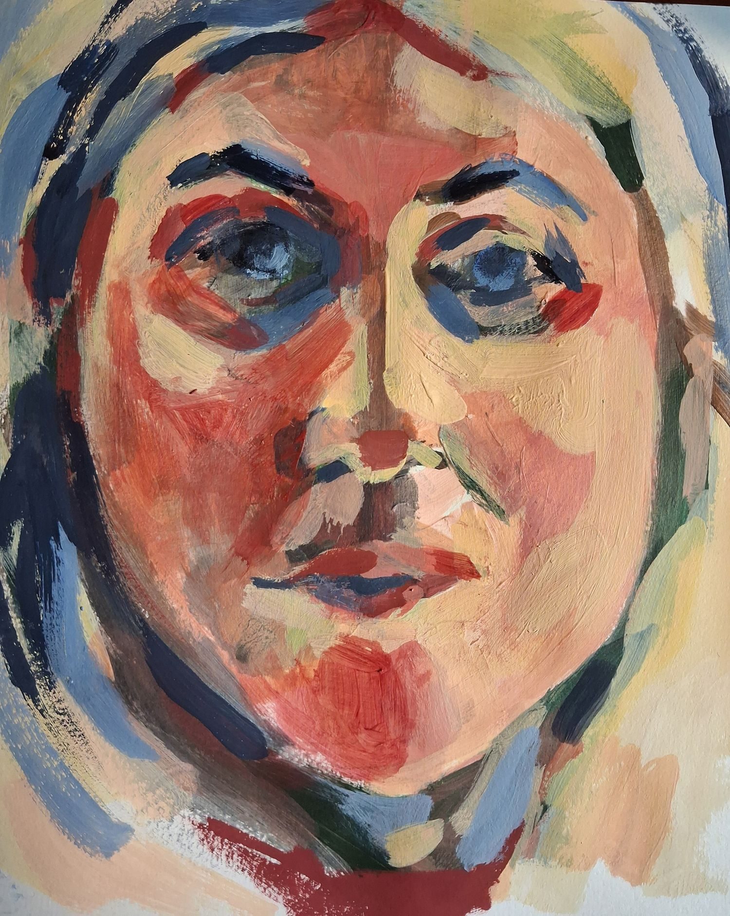 Self portrait in gouache on paper