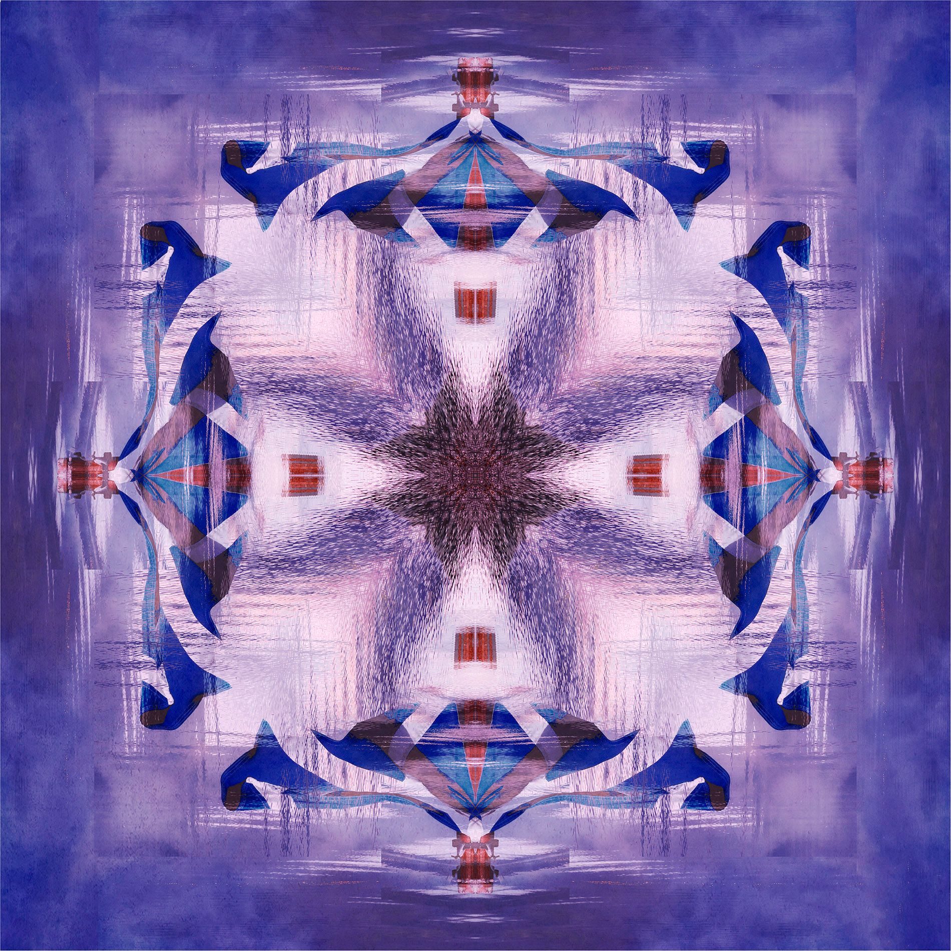 This is a multiple exposure image of a Saltire, duplicated and rotated to resemble the old kaleidoskopes we had as childten