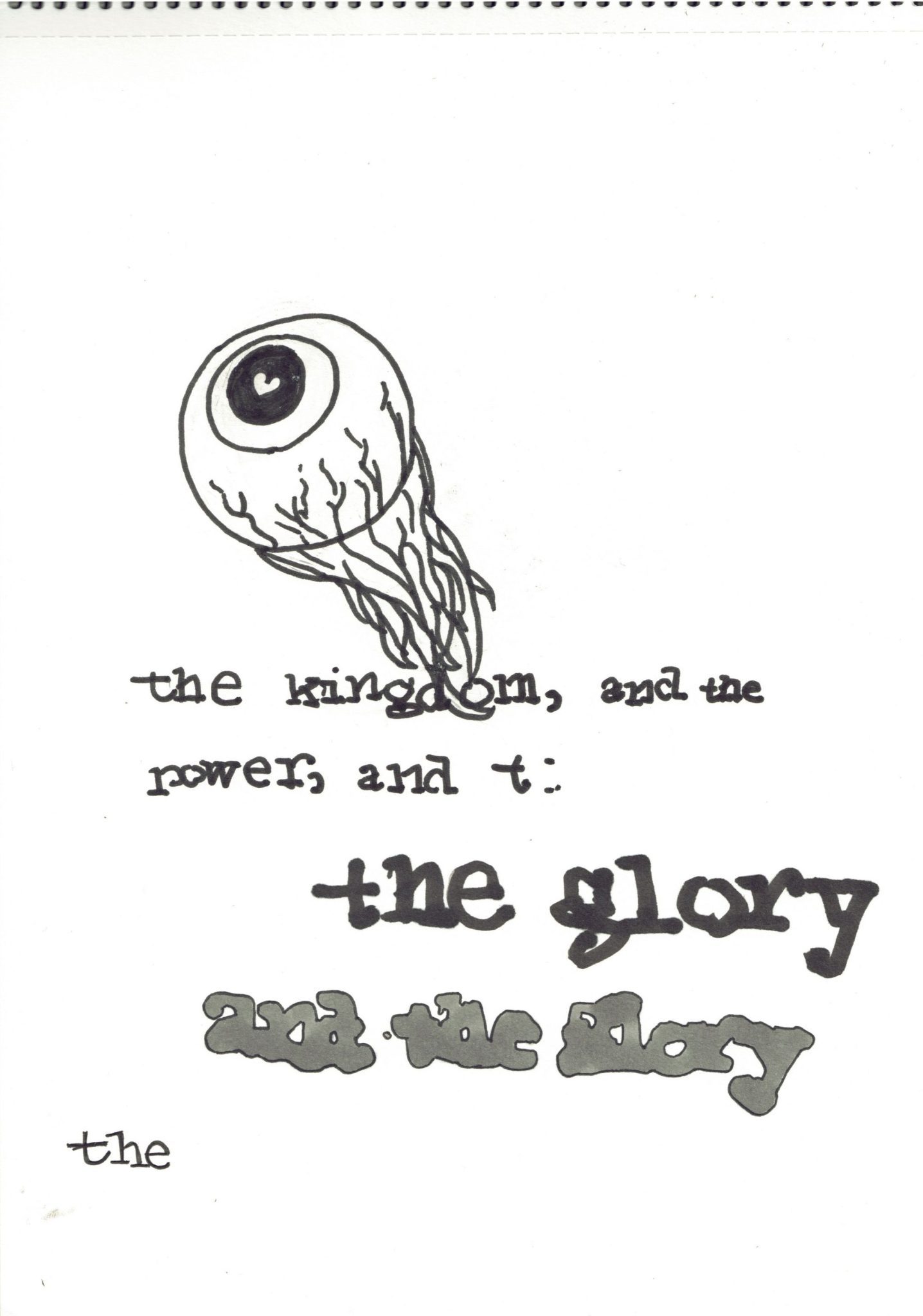 miscelaneous marker drawings on paper - an enucleated eyeball and some text