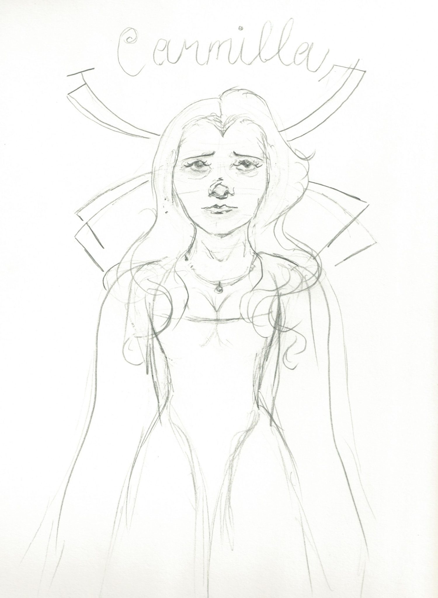 a pencil on paper drawing of carmilla from the novella of the same name