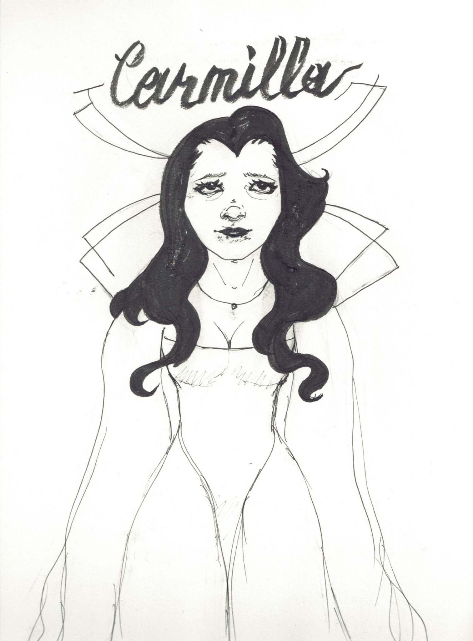 inked drawing of carmilla from the book of the same name.