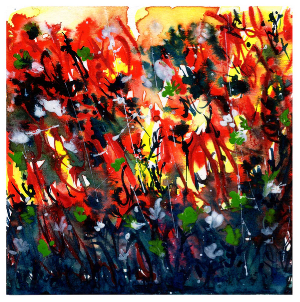 A abstract colourful floral piece depicting my messy mind and the randomness of nature.