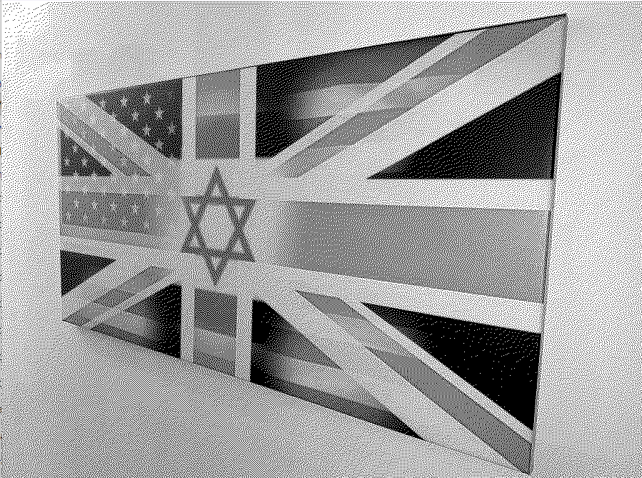 A dithered representation of a photo of a british american flag with a 6 pointed star in the middle
