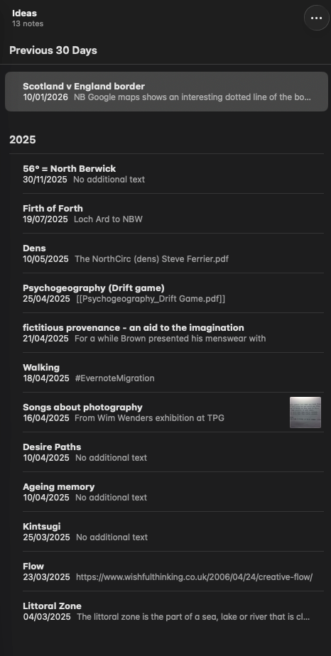 A screenshot of a list of ideas for art projects.