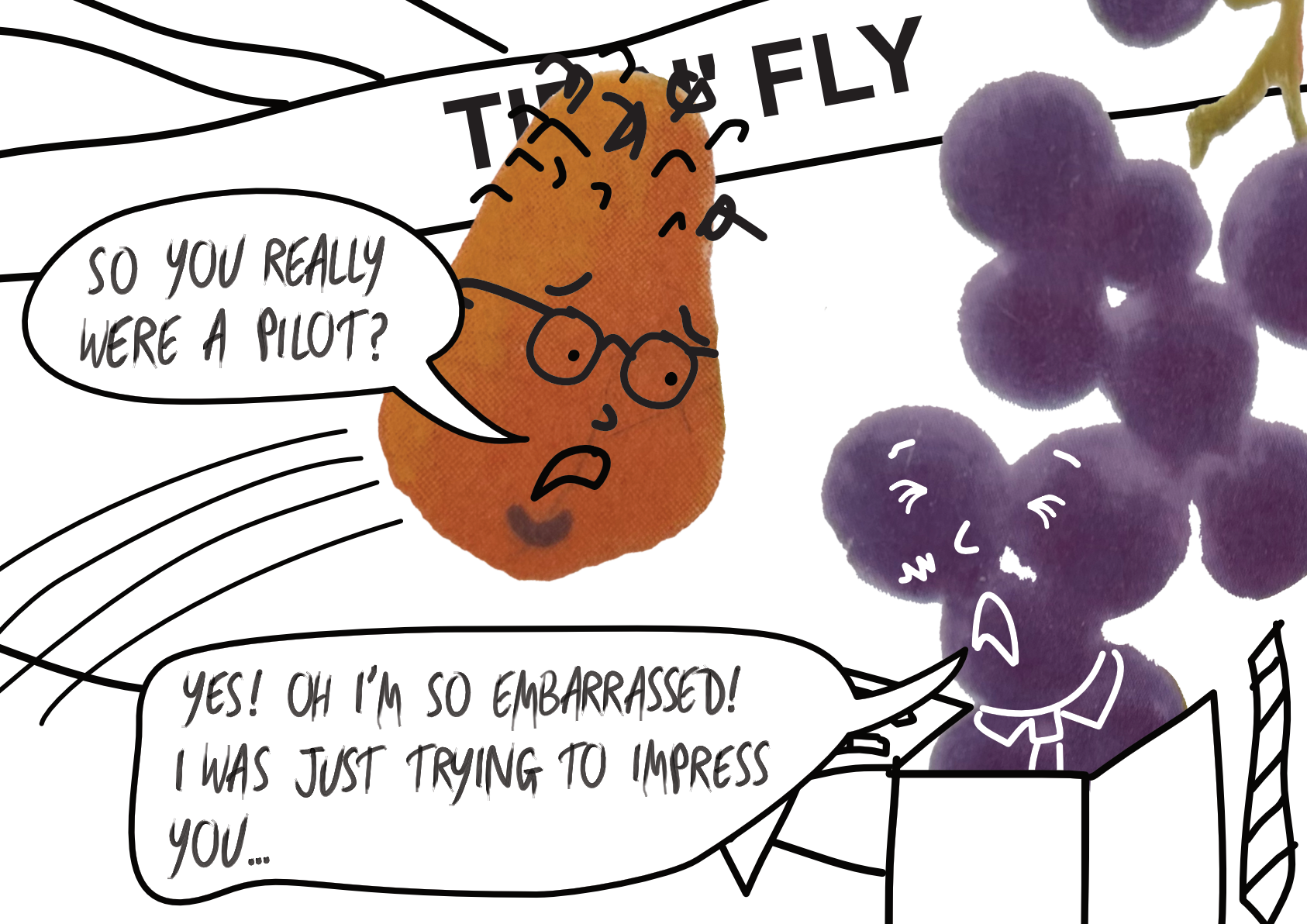 A digitally-drawn scene depicting Jon apologising to Deirdre for lying about his job.