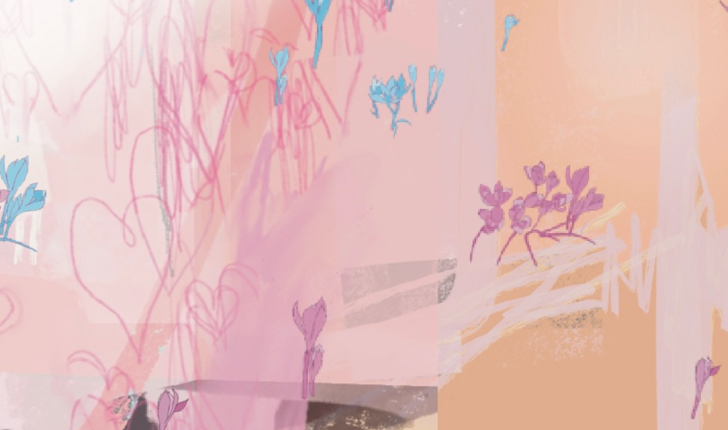 pink peach abstract scribbly digital art drawing