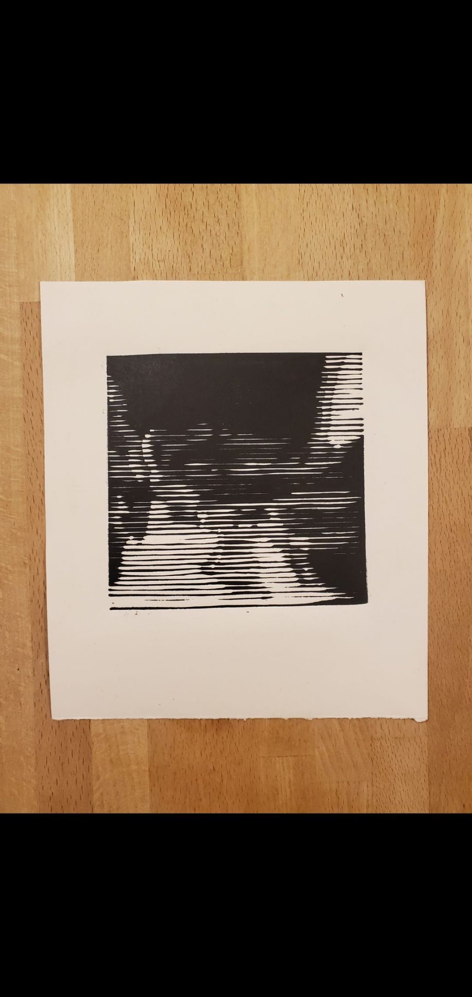 A black and white graphic print depicting a pelvis x-ray in an abstract style