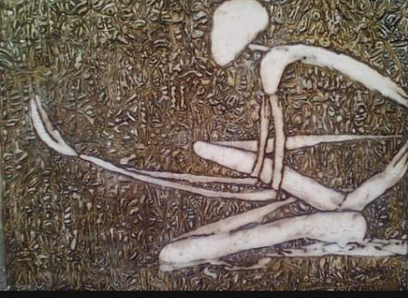 Here's, depicting the figure with hands clasped in prayer. And the background everything else alignes,. The meditation captured the whole space and this gave the figure a  lifting up out of present.