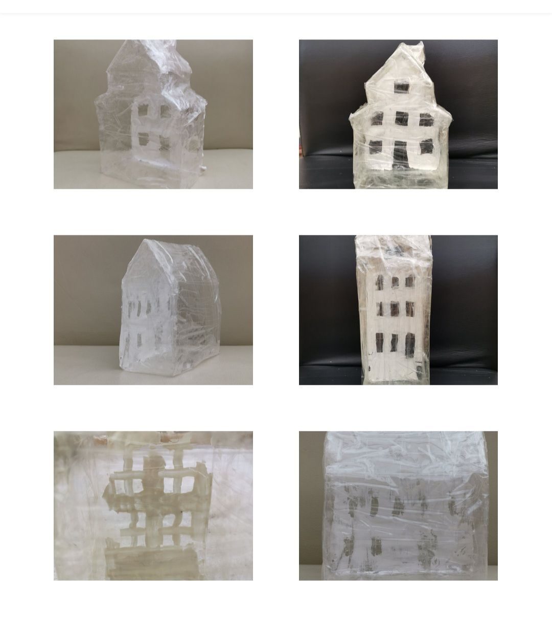 sellotape casts coated on one side with flour and water