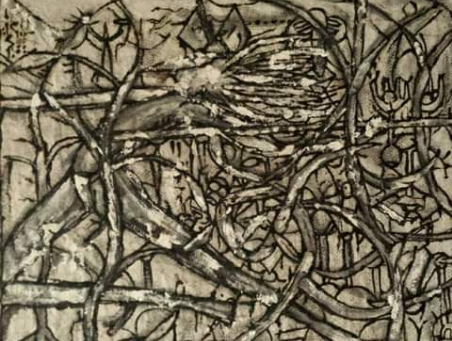 Here's, depicting man entangled in his experience. The twigs, trees and leaves are metephorical. Human need of peace makes life more curious and for us.