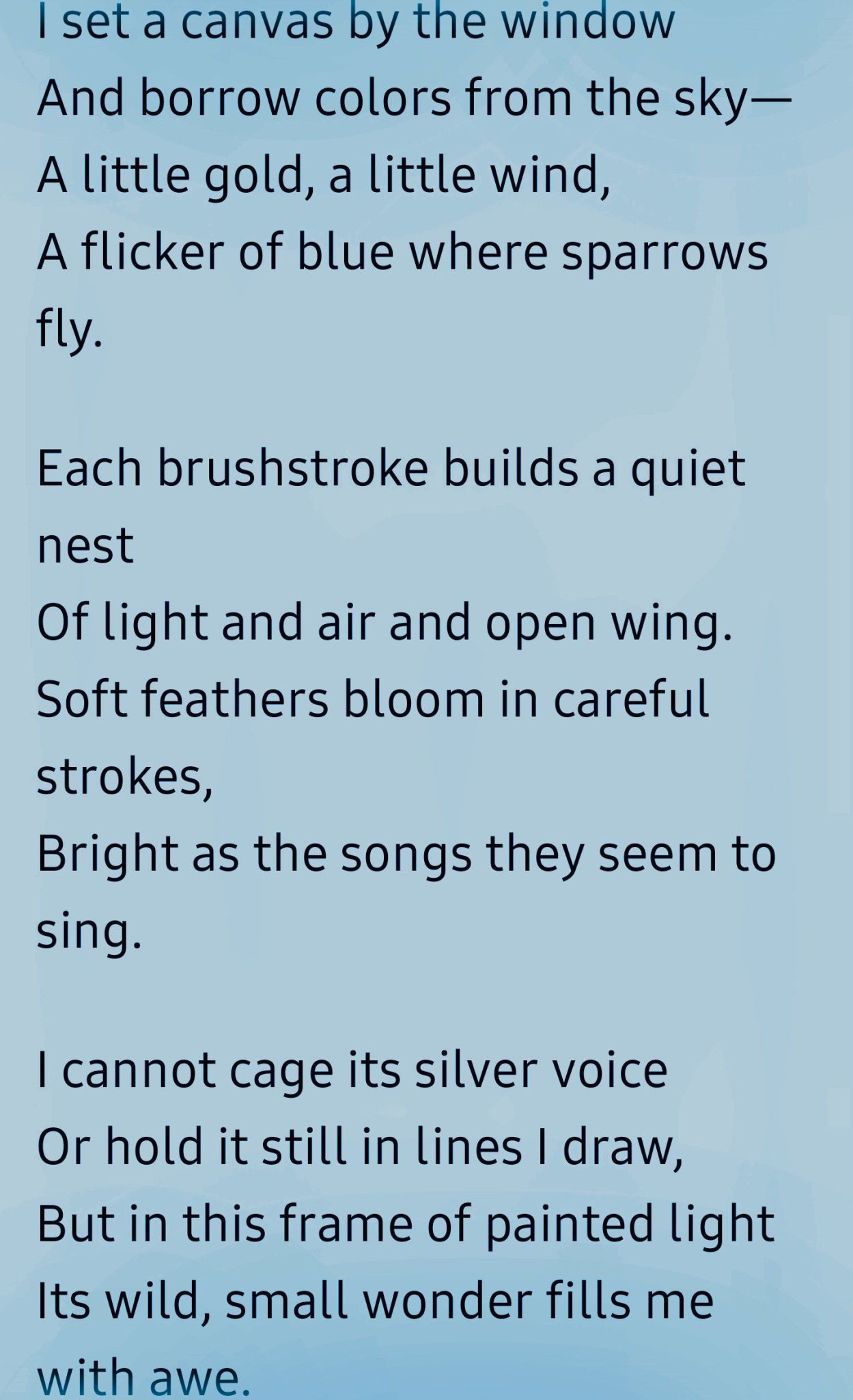 A poem about making an artwork for a bird.