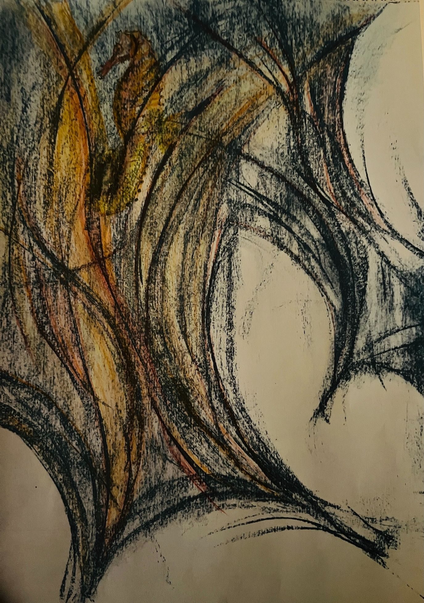 conte crayon pencil to create depth to the wave forms