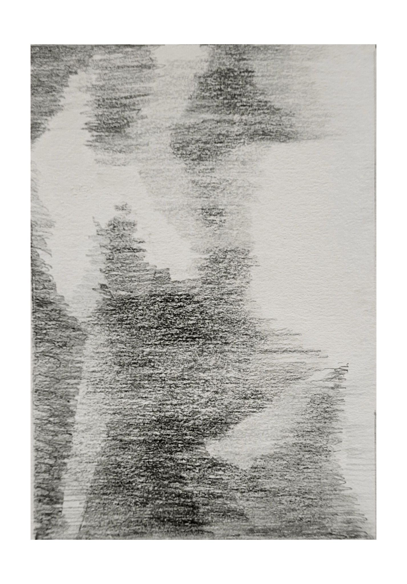 An abstract monochrome drawing of angular shadowy shapes