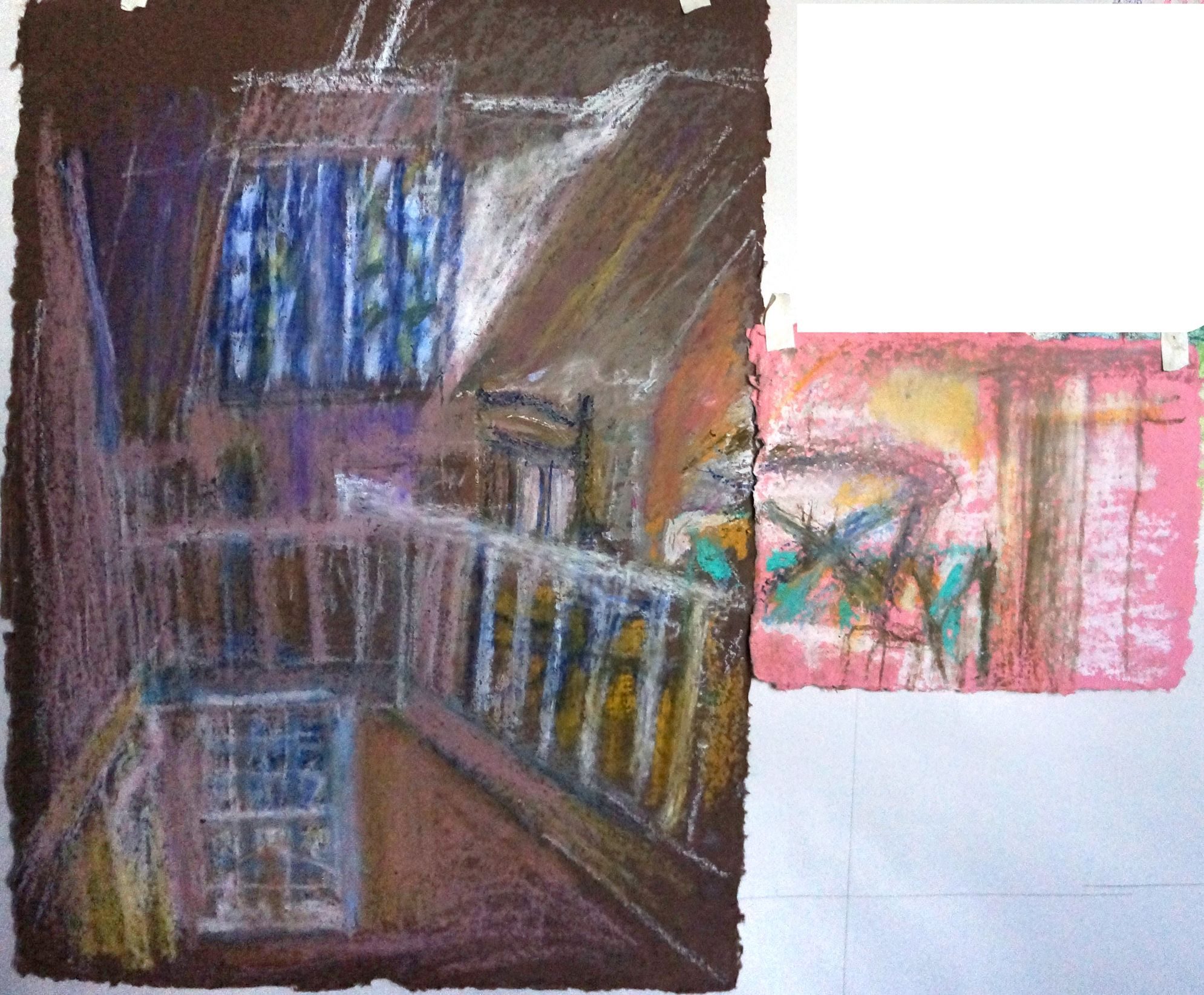 observation, interior, pastel on paper 25 x 19 and 8.5 x 11 inches